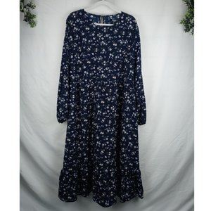 Missguided-Plus Flowing Blue Floral V-neck Dress